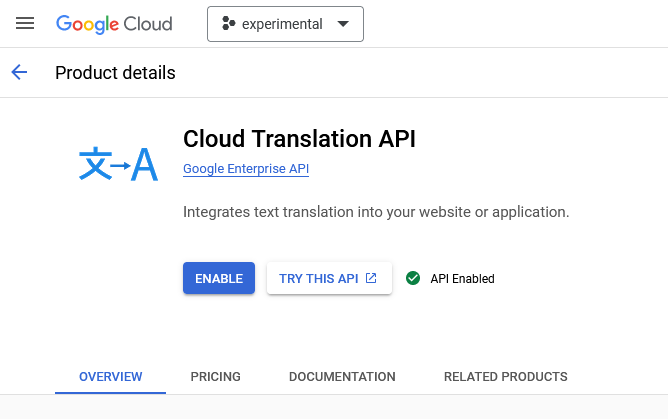 Enabling the Google Cloud Translation API