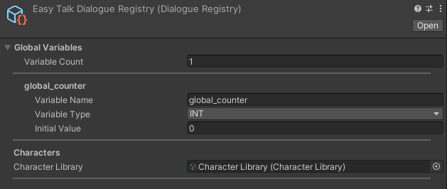 Dialogue Registry Inspector