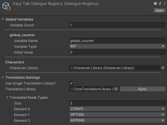 Dialogue Registry Inspector
